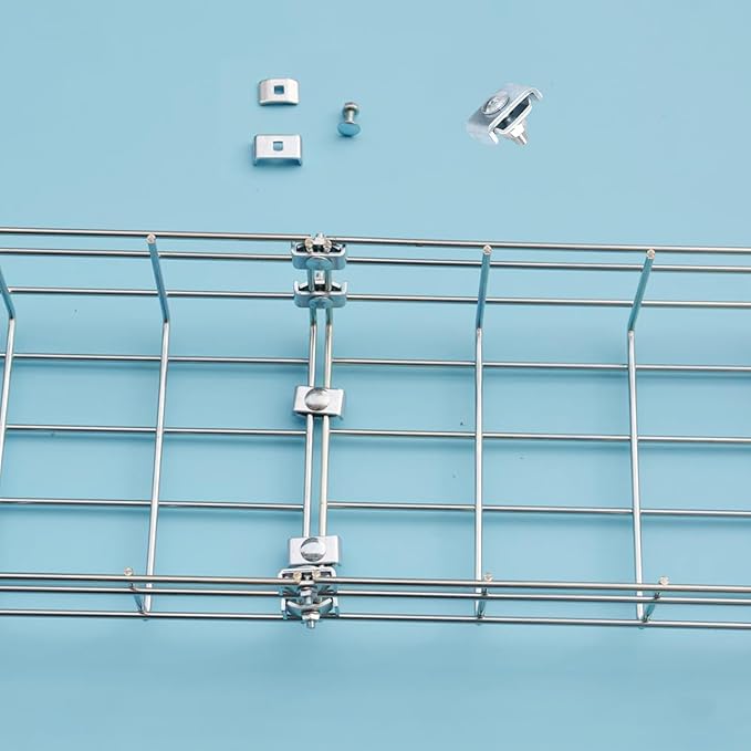 50 Pack Wire Mesh Cable Tray Coupler Kit, Steel Bracket Hardware Components for Cable Management, End-to-End Splice Connector Reinforced Joint Clamp Fit 4mm - 6mm Dia. Basket Cable