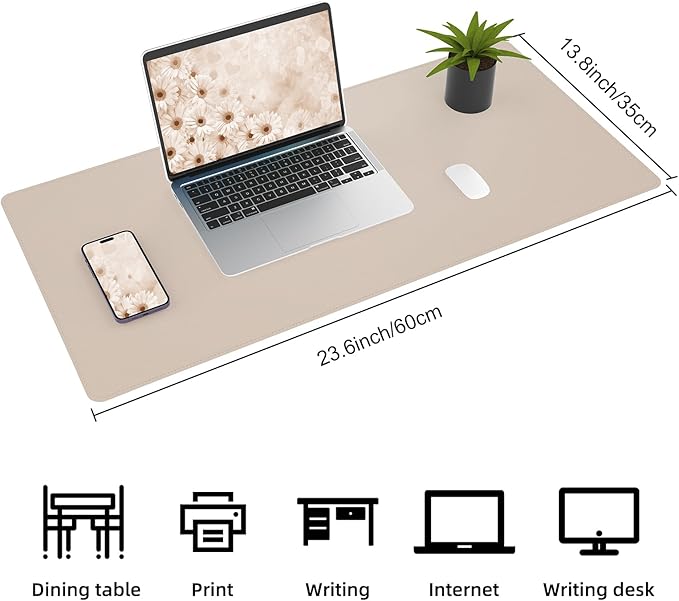 AFIING Cork Desk Mat 23.6 x 13.7, Dual-Sided Cork & PU Leather Desk Pad, Waterproof Non-Slip Desk Protector for Home Office, Study Desk & Minimalist Workspace Beige