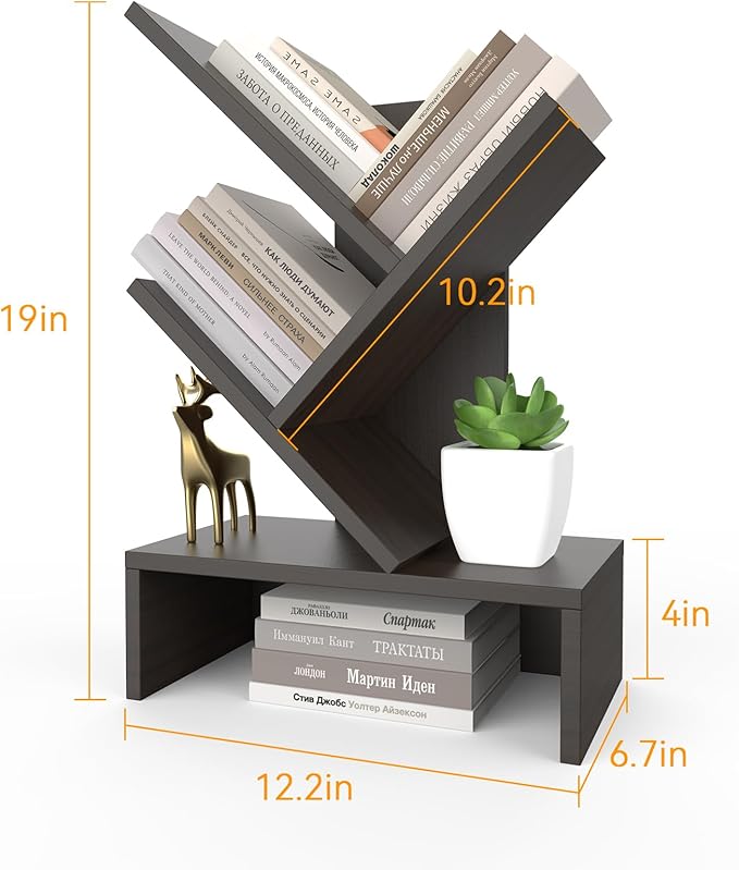 Godferyxin Small Bookshelf with Drawer for Desk,Compact Wood Book Organizer for Home Office, Bedroom, or School, 4-Tier Mini Bookcase with Storage for Decor