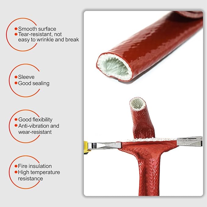 3/8"(10mm) ID Fire Sleeve Heat Sleeve Heat Shielded Fire Thermo Armor Silicone Coated Fiberglass for Automotive Hose Lines & Electrical Wiring,5 feet(Red)