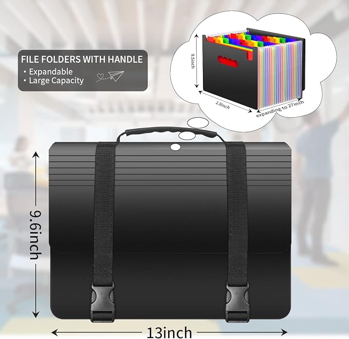 25 Pockets Accordion File Organizer with Handle, Expanding File Folders,Important Papers Document Organizer,Expandable,Durable,Perfect Portable Filing Box for Office,Home,A4/Letter Size,a-z Tab
