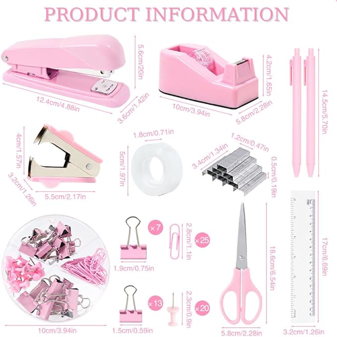 Gawsey Pink Desk Organizers and Accessories with Desk Organizer 360° Rotating Pen Holder and Office Supplies, Cute Stationery Supplies Set