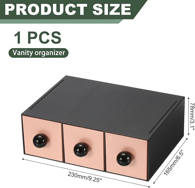 PATIKIL Small Stackable Storage Drawers, Stacking Drawers Mini Desk Bathroom Storage Organizer Cute with 3 Drawer Organizer Plastic for Desktop Office Pens Pencils Tape Charger, Pink