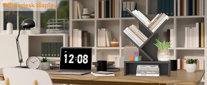 Godferyxin Small Bookshelf with Drawer for Desk,Compact Wood Book Organizer for Home Office, Bedroom, or School, 4-Tier Mini Bookcase with Storage for Decor