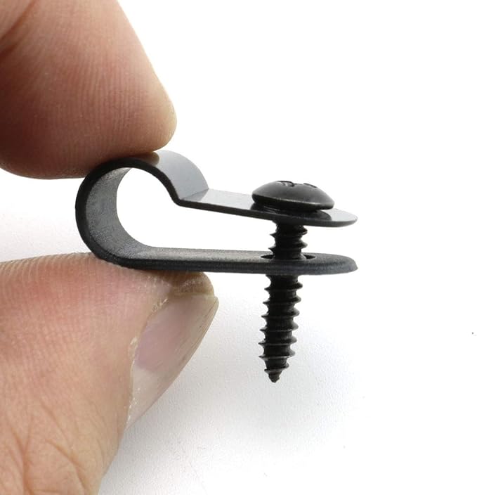 heyous 100pcs 1/4 inch (6.4mm) R-Type Cable Clamp Nylon Wire Hose Tube Fastener Fixed Cable Tie Mount Organizer Holder R Type Cable Clip with Mounting Screw Black