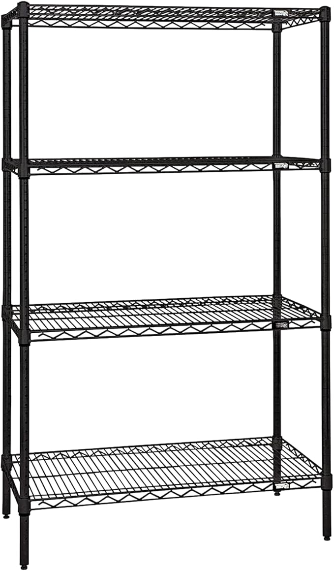 Quantum Storage Systems WR74-1872BK Starter Kit for 74" Height 4-Tier Wire Shelving Unit, Black Finish, 18" Width x 72" Length x 74" Height