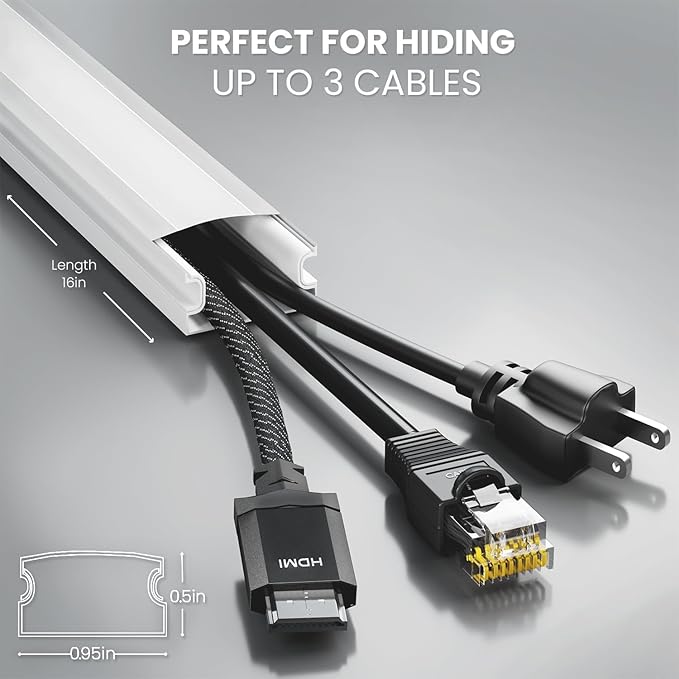 EVEO Cord Hider - 300” Cord Cover Wall Cable Hider, Cable Concealer, Wire Hiders for TV on Wall. Cable Management, Cord Hider Cable Raceway Wire Covers for Cords (Grey, Medium)