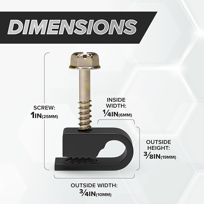 THE CIMPLE CO Single Cable Clips with Screws - 1/4 Inch Coaxial Cable Clamps Outdoor - Exterior Cord Management for Coax, CAT Ethernet, Electrical Wire - Screw Clamps for Wires - 50 PCS, Black