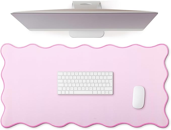 Hahafelt Scalloped Desk Mat Large Desk Pad Cute Coquette Table Mat Aesthetic Preppy Table Make up Pad Nonslip 2026 Graduation Gift with Stitching Waterproof Gaming(Pink,31.5 x 15.8 Inches)