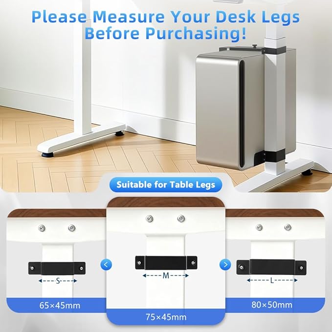 OUTFINE Under Desk PC Mount for Standing Desk, Clamp-On CPU Holder for Desk Leg (80×50 / 75×45 / 65×45mm), No-Drill Computer Tower Mount, Heavy Duty 50 lbs, Adjustable Open-Frame PC Bracket (Black)