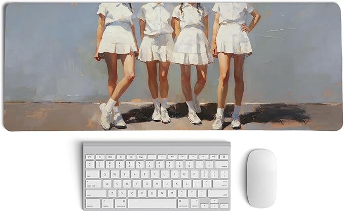 Preppy Girls Large Mouse Pad,Aesthetic Vintage Casual Fashion Desk Mat,Coquette Minimalist Neutral Girly Art Mousepad for Home Office Dorm Desktop Decor,31.5x11.8 Inch
