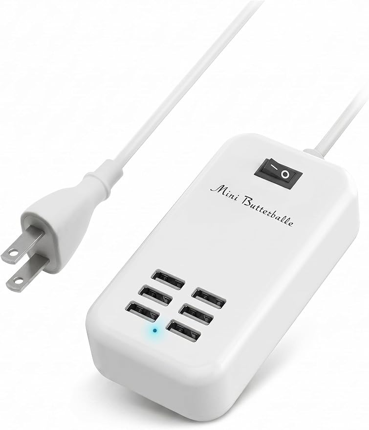 6 Ports USB Charger Hub Desktop US Plug AC Power Wall Travel Charging Adapter Slots Charging Station Extension Socket Outlet with Cable