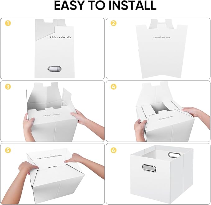 BALEINE File Organizer Box, Cardboard File Folder Organizer with Handle for Letter Size, Portable Collapsible Hanging Filing Box for Home Office Document Storage (1 Pack, Large White)