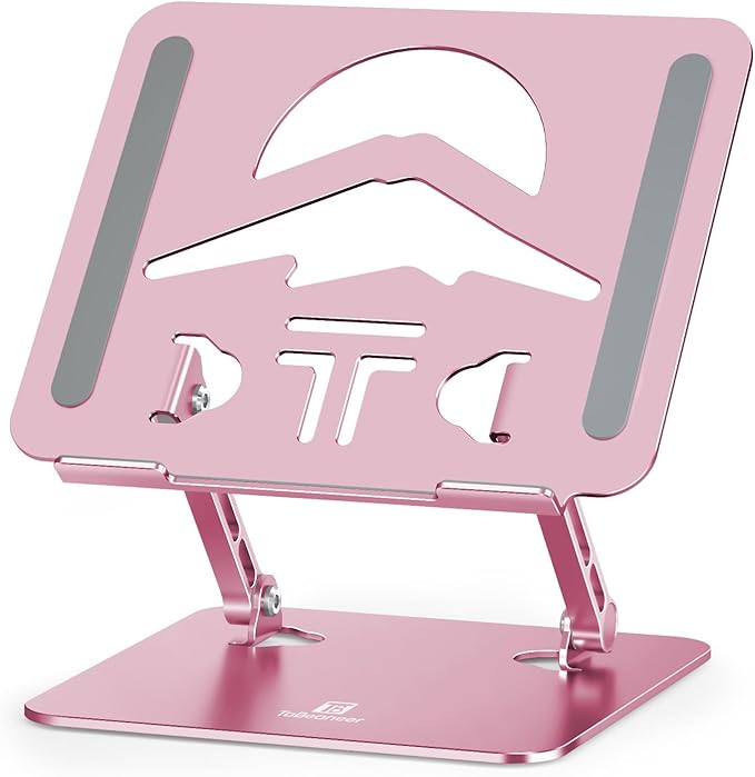 Laptop Stand Adjustable Laptop Holder for Desk, Foldable Laptop Riser Portable Computer Stand Compatible with MacBook, Lenovo, HP and All Laptops up to 16 inches Puce Pink