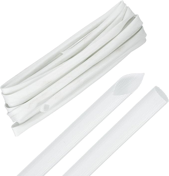 MECCANIXITY 20ft Braided Cable Sleeve, 5/16" ID 200C Heat Resistant 1500V Fiberglass Wire Insulation Cord Protector Organizer Wires Management for Motor Engine Fuel Line, White
