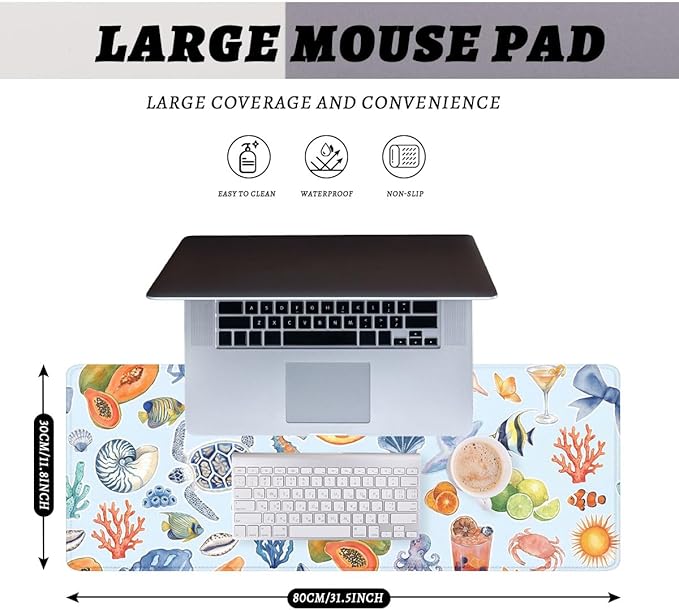 Tropical Sea Gaming Mouse Pad Ocean Summer XL Mouse Pad Large Mousepad Extended Laptop Keyboard Mat Gaming Desk Pad Mouse Mat 31.5 x 11.8 Inch Office Computer Keyboard Laptop Home