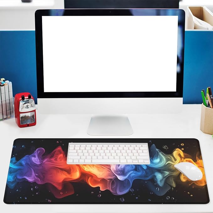 Abstract Gaming Mouse Pad Paint Swirl Neon Light Fluid Shape Large Gaming Mouse Mat with Stitched Edges,Non-Slip Waterproof Rubber Base Mous Mat 31.5x11.8 in