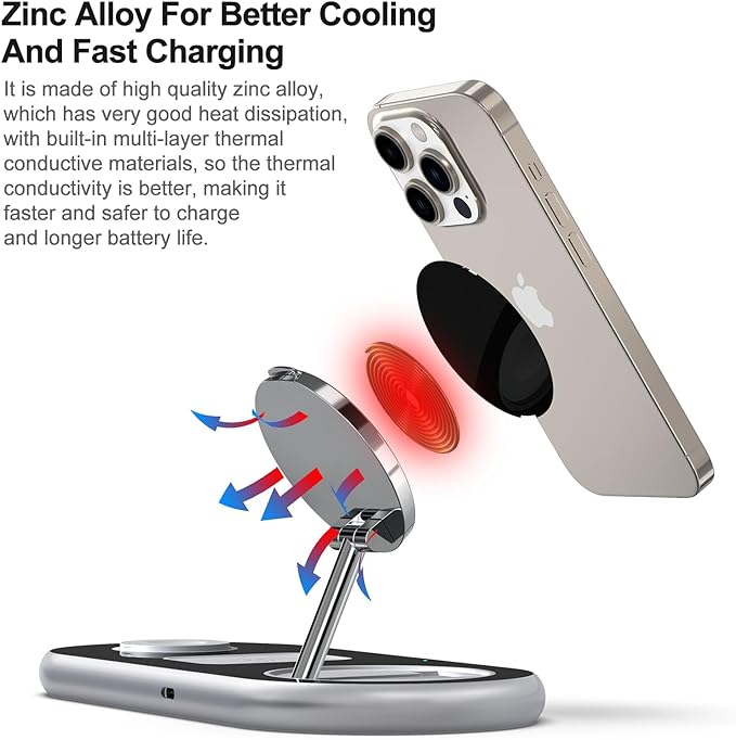 3 in 1 Charging Station for Apple Devices, Faster Mag-Safe Charger Stand, Magnetic Wireless Charger Station for iPhone 17 16 15 14 13 12 Pro Max Plus, Apple Watch iwacth & AirPods, Adjustable Angle