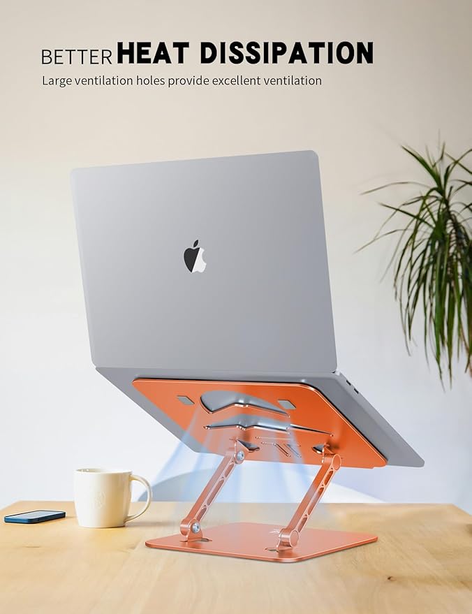 Laptop Stand, Ergonomic Adjustable Computer Stand for Collaborative Work, Foldable and Portable Heat Sink Computer Stands, Fits up to 16-inch Laptops (Orange)