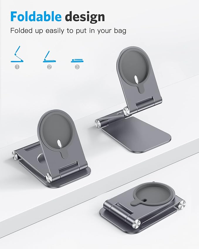 OMOTON Stand for MagSafe Charger, Foldable Phone Stand Holder for MagSafe Accessories, Compatible with iPhone 17/16/15/14/13/12 Pro Max/iPhone Air, [Charger for MagSafe Not Included], Gray