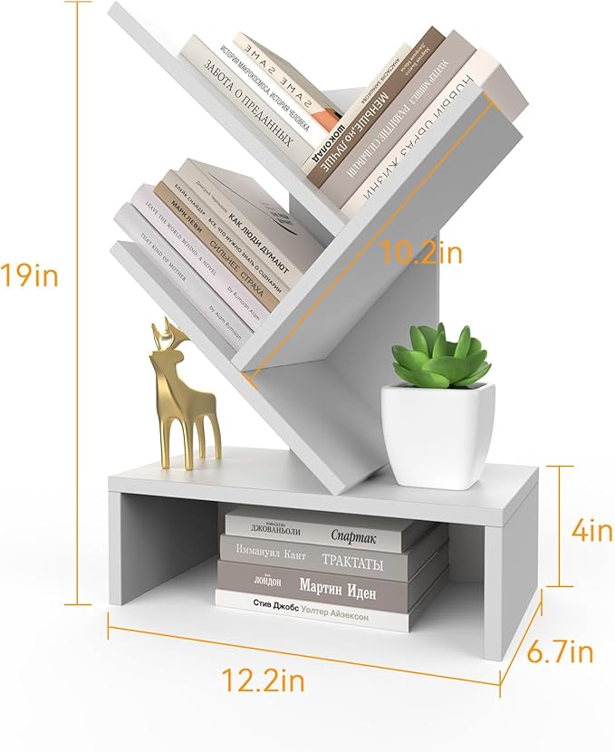 Godferyxin Small Bookshelf with Drawer – Compact Book Holder for Small Spaces, White Small Bookcase for Office, CDs, and Decorative Items, Fits Bedroom Desk Bookshelf Tree