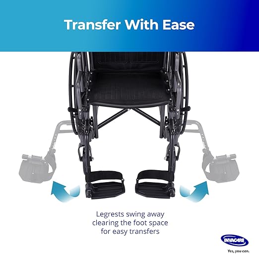 Invacare Wheelchair Legrest with Heel Loops & Swing-Away Design, Adjustable Footrest Length and Flip-Up Aluminum Footplate, Easy-to-Install, Compatible with Most US Wheelchairs & Transport Chairs