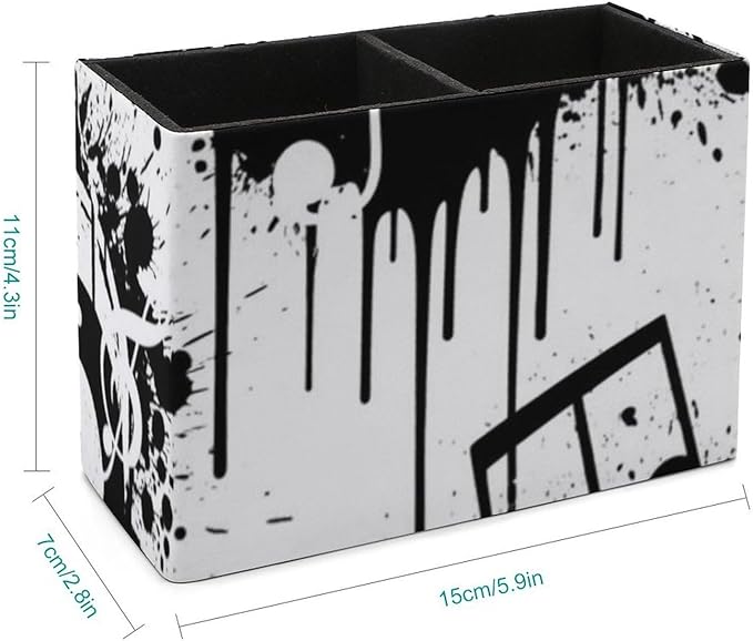 Premium PU Leather Pen Holder Abstract Music Note Piano, Elegant Organizer for Office Supplies