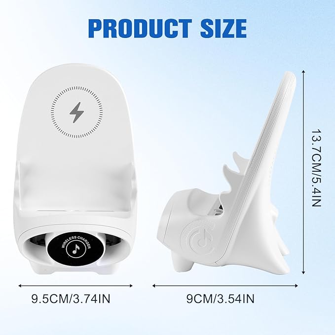 Mini Chair Wireless Fast Charger Multifunctional Phone Holder, Portable Mini Chair Wireless Charger, 3 in 1 Cell Phone Stand for Desk, Charging Desktop Cellphone Stand with Speaker Function (White)