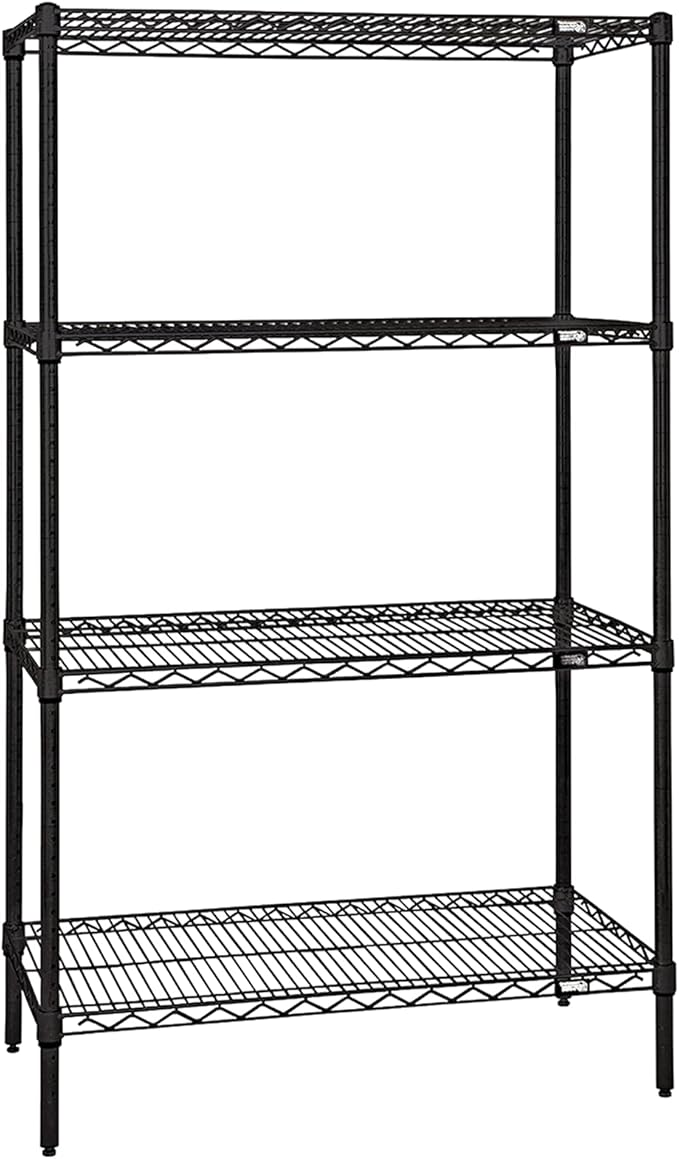Quantum Storage Systems WR63-3060BK Wire Shelving Starter Kit, 60" W x 30" D x 63" H, 600 lbs Capacity, Carbon Steel, Epoxy Coated, Black, NSF