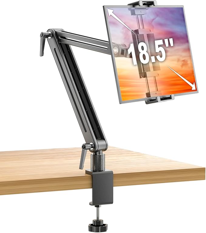 Jakeko Tablet iPad Holder Stand for Desk - 360° Rotate Base All Aluminium Body Built-in Spanner Stable Drawing Tablet Stand Foldable Space Saving