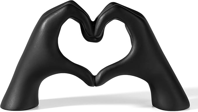 Black Decor Living Room – Mini Small Heart Hands Sculpture – Shelf Decor Aesthetic – Cute Home Accent Table & Shelves – Love Statue - Gifts Girlfriend, Wife, Women, Teen Girls, Valentine (Black, Mini)