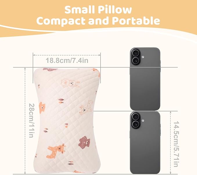 vocheer Small Pillows for Sleeping, 11"x 7" Mini Travel Pillow, Tiny Pillows for Neck, Wrist, Lumbar and Knee, Pets Pillow, Cotton, Machine Washable,Pink Deer-2PC