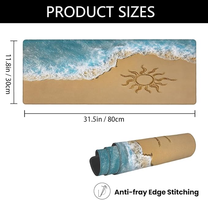 Sea Beach Sun Large Mouse Pad Non-Slip Rubber Long Gaming Desk Mat Big Computer Keyboard Mousepad Waterproof Protector Wristing Pad for Gaming Office Home Decorative 31.5 X 11.8 Inch