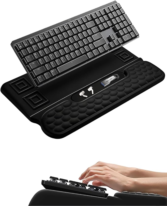 Wrist Rest for Computer Keyboard, 2 in 1 Keyboard Wrist Support Pad, Memory Foam Keyboard Riser Holder Lift Tray with Wrist Pad for Easy Typing for Office Desk, Home, School (Black)