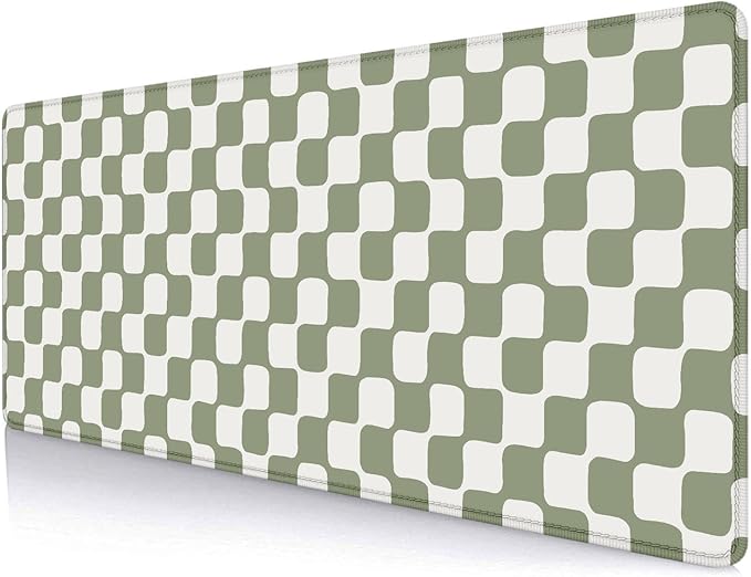 Retro Checkerboard Grid Pattern Extended Mouse Pad, Beige Sage Green Wavy Checkered Desk Mat, Non-Slip Large Gaming Mousepad for Computer Laptop Decor, 31.5x11.8 inch