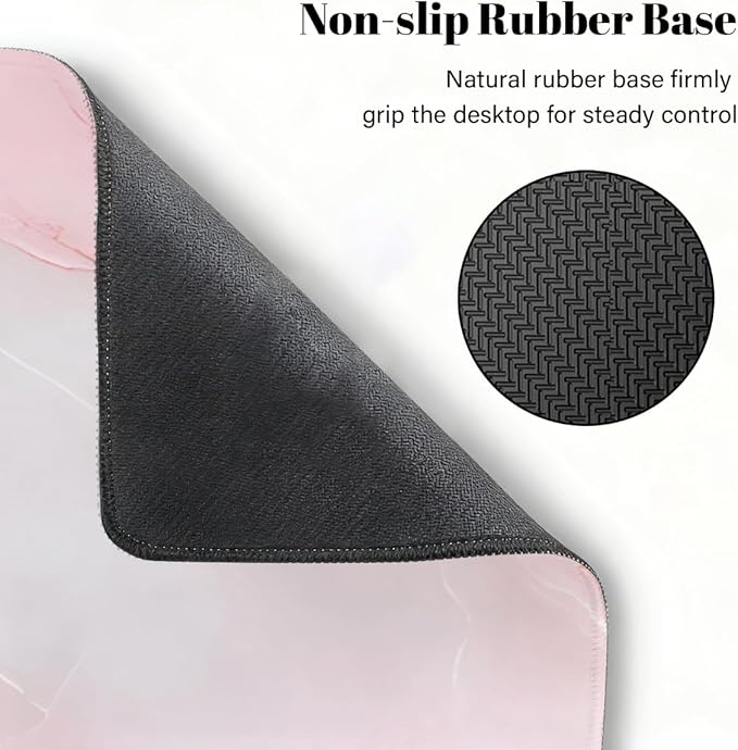 Large Mouse Pad Pink White Marble Non-Slip Rubber Long Gaming Desk Mat Big Computer Keyboard Mousepad Waterproof Protector Wristing Pad for Gaming Office Home Decorative 31.5 X 11.8 Inch