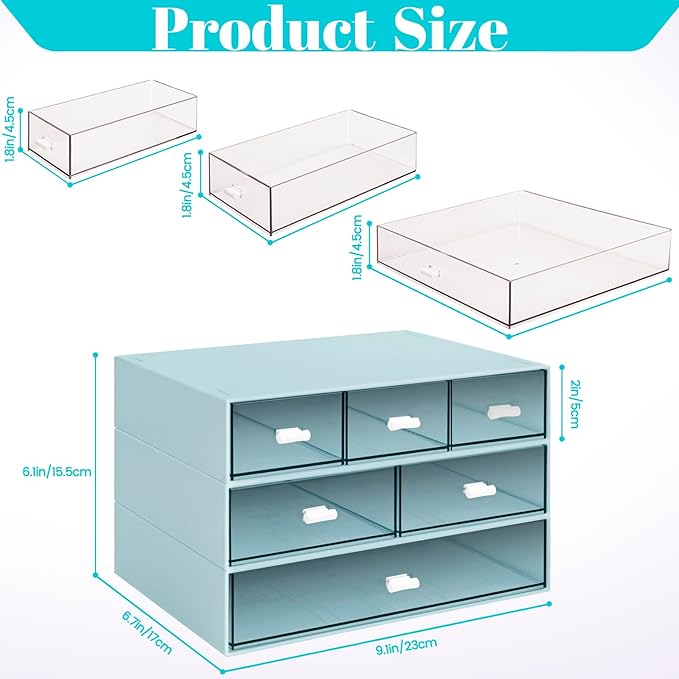 3 Tier Stackable Desk Organizer with 6 Drawers, YOCOMEY Plastic Desktop Storage Box Drawers, Detachable Makeup Storage Office Stationery Supplies Organizer for Office School(New Green)