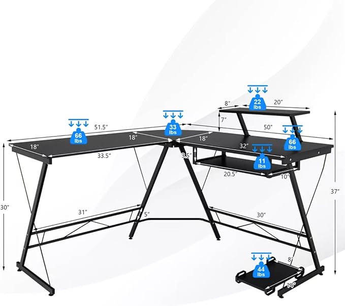 Office Gaming Corner Desk with Keyboard Tray and CPU Stand,Glass L Shaped Computer Home Desk,3-Piece PC Laptop Study Writing Workstation Table by XXFBag - Black