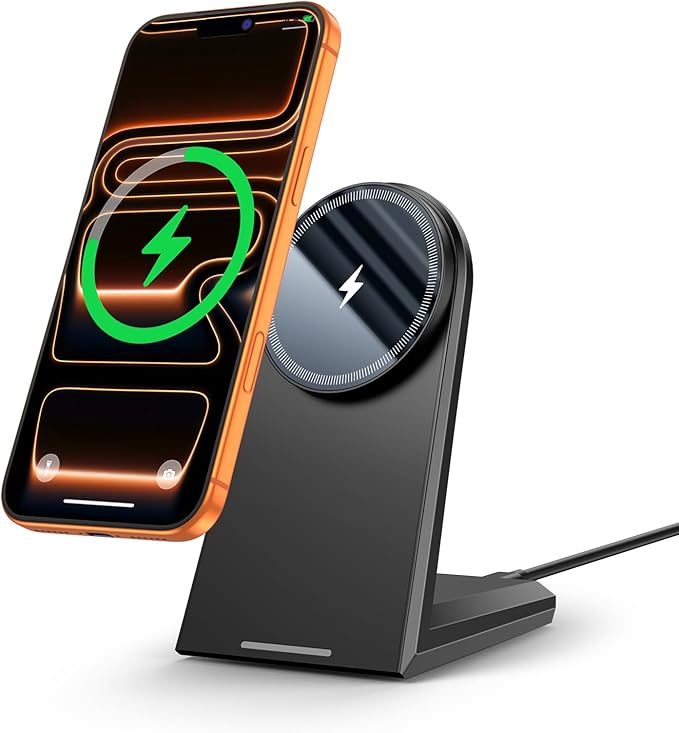 NANAMI 25W Magnetic Wireless Charger Stand, Fast Magnetic Phone Charger, N52 Alignment, 360° Adjustable, Auto-Dim LED, Cooling & Safety Protection for iPhone 17/16/15/14/13/12 & Google Pixel 10 Series