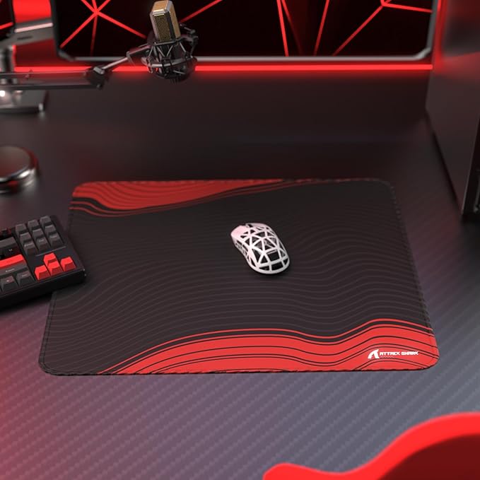 ATTACK SHARK CM02 Gaming Mouse Pad Esports Speed Large Mouse mats for Desk Waterproof Surface Stitched Edges and Anti-Slip Rubber Base Size XL Laminate 17.72” x 15.75” x 0.16” Black/Red