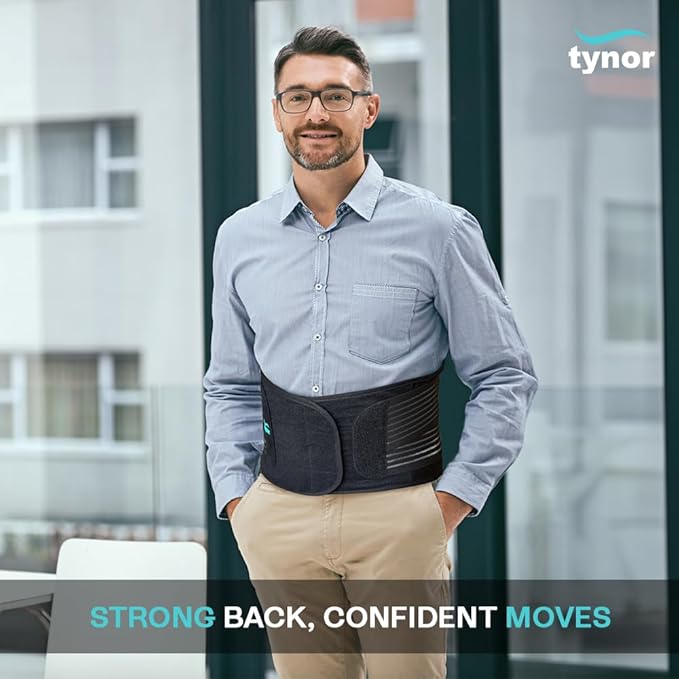 TYNOR Back Brace for Lower Back Pain with Lumbar Pad for Men & Women, Breathable Lumbar Support Brace with Adjustable Straps for Herniated Disc, Scoliosis & Lifting (Medium, Premium Black)