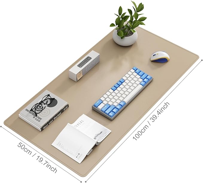 DAWNTREES Desk Mat for Desktop,PU Leather Desk Pad Protector,Non Slip, Large Mouse Pad and Keyboard Mat, Waterproof Writing Pad for Office and Home (Beige,39.4''x19.7'')