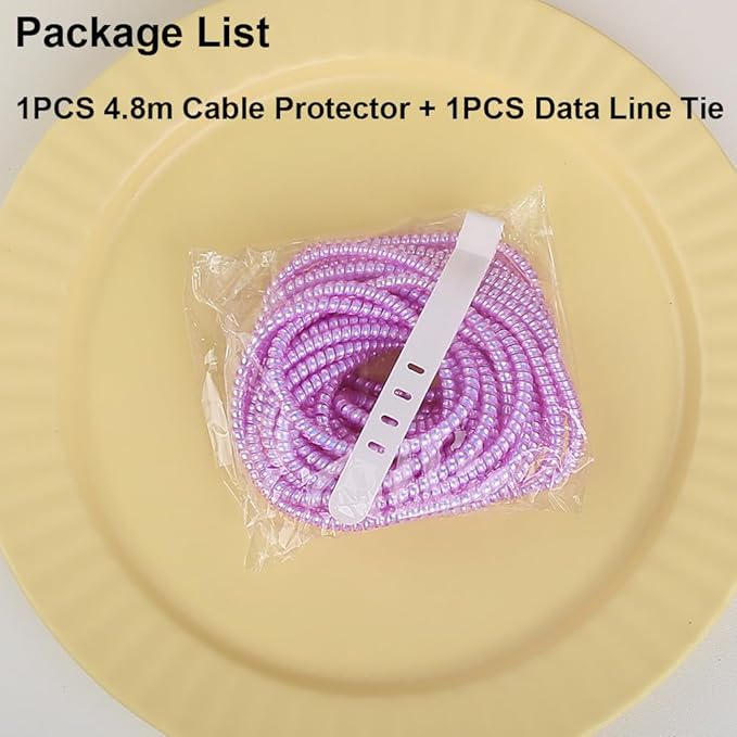 4.8M(15.75FT) Spiral Cable Protector, Multicolor Suitable for Most Phone/Pad/Laptop USB Wire Cord Savers Protection Cover Anti-Break Wrap Charger Data Line Cables Sleeves, Laser Purple