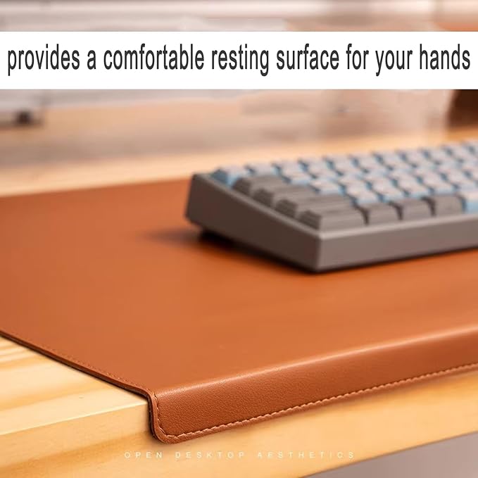 Office Desk Pad with Edge Protector, Non-Slip PU Leather Table Desktop Mat for Laptop/Computer, Waterproof, Smooth Writing Surface (Brown,27.5x12.5inch)