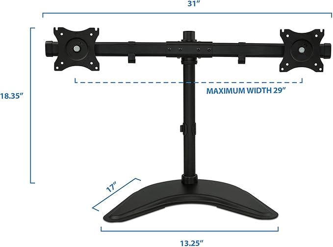 Mount-It! Free Standing Dual Monitor Stand | Double Monitor Desk Mount | Fits Two x 19 20 21 22 23 24 27 Inch Computer Screens | 2 Heavy Duty Height Adjustable Arms | VESA Compatible 75 100