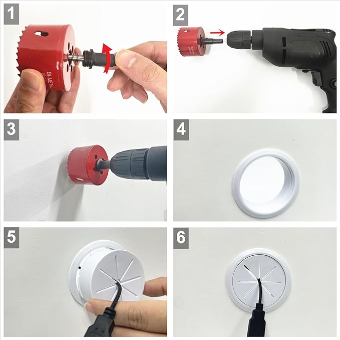 14 Pack TV Wire Hider for Wall, 1.97 Inch (50mm Hole) Cord Hider in Wall Cable Management Kit, Includes 14 Pass Throughs and 1 Hole Saw Drill Attachment Easy to Install