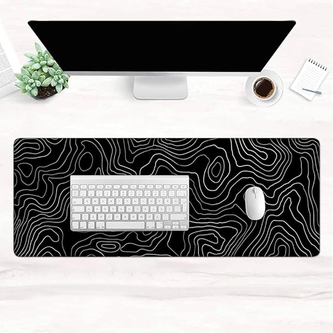 Desk Mat,Desk Pad, XXL Large Mouse Pad,Anti-Slip Big Mousepad with Stitched Edges,Extended Computer Mouse Pads for Desktop Black Topographic