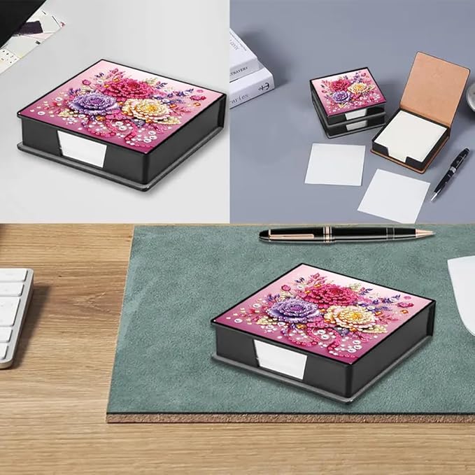FRANDEK Beautiful Rose Diamond Art Note Box DIY Set, Sticky Notes Holder with 160 Refills, Love Theme Desk Organizer Gift for Valentine'Day Anniversary Romantic Office & Home Decor