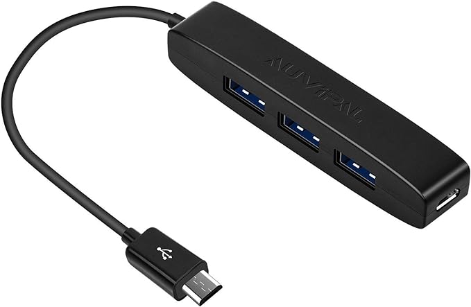3-Port Micro USB OTG Hub Adapter (3 USB Ports + Power Port) for Fire Stick 4K, PlayStation Classic, Raspberry Pi Zero, Sega Genesis Mini, S/NES Classic Mini and More - Black