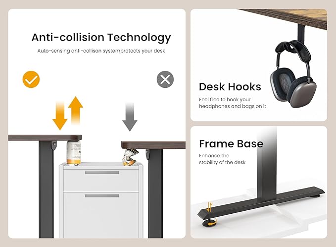 BANTI 48 × 24 Inches Standing Desk, Ergonomic, Electric Height Adjustable, Sit and Stand Up, Computer Office Desk with Splice Board, Black Frame/Rustic Brown Top